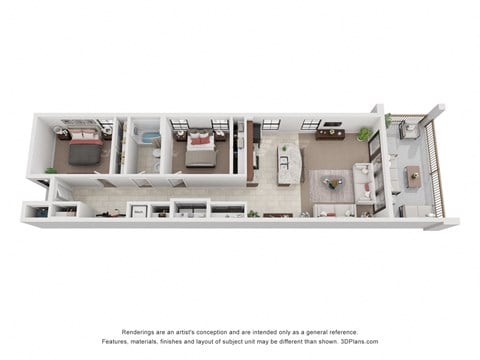 Floor plan for 2 beds, 1 bath, 1190 sqft